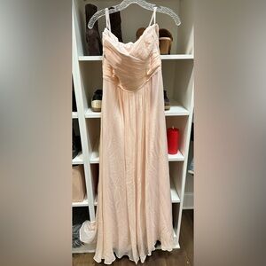 NWT Ann Taylor 100% silk peachy-pink full length strapless dress size 10